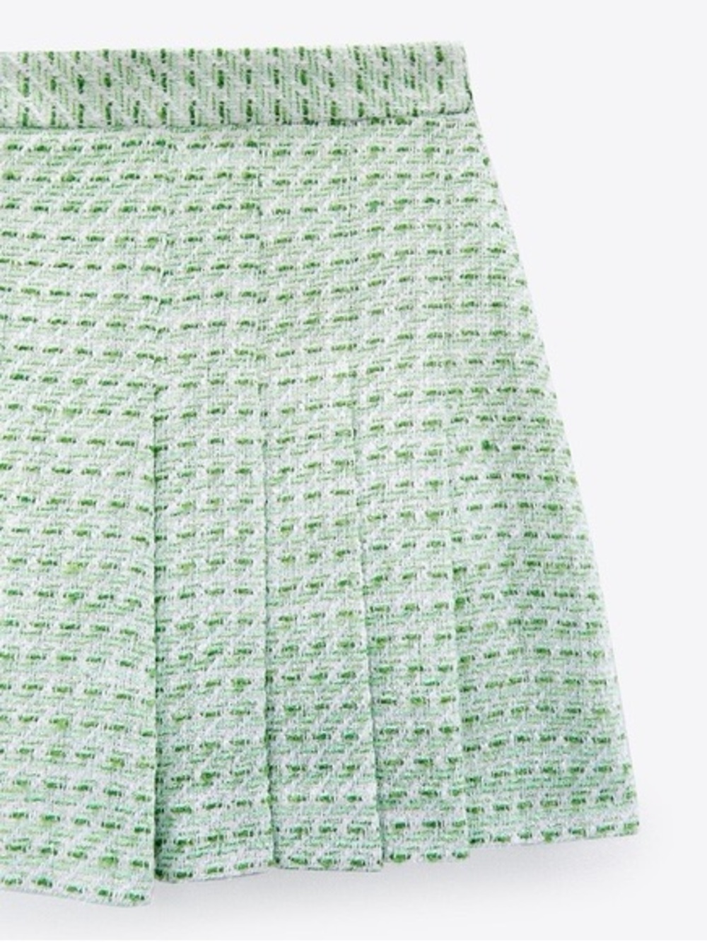 NWT Zara - Green and White Tweed Pleated Mini Skirt - Picture 2 of 6